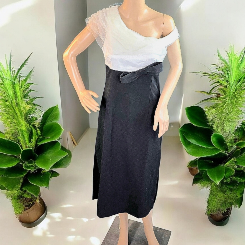 Metisu Black & White Contrast Prom Dress With Bowknot Accent NWT